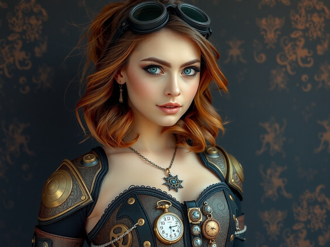 Steampunk-Inspired Outfit with Blue-Eyed Model