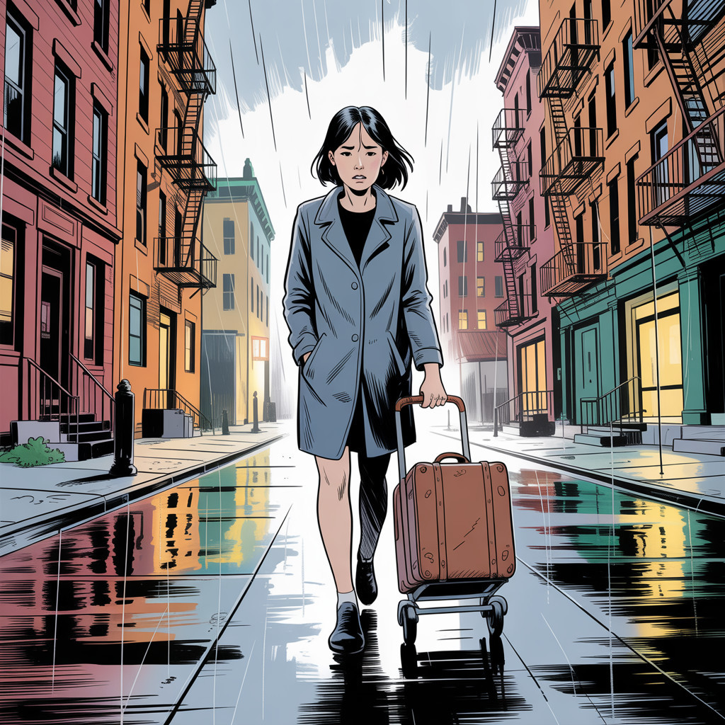 Lonely Journey Through a Rainy City