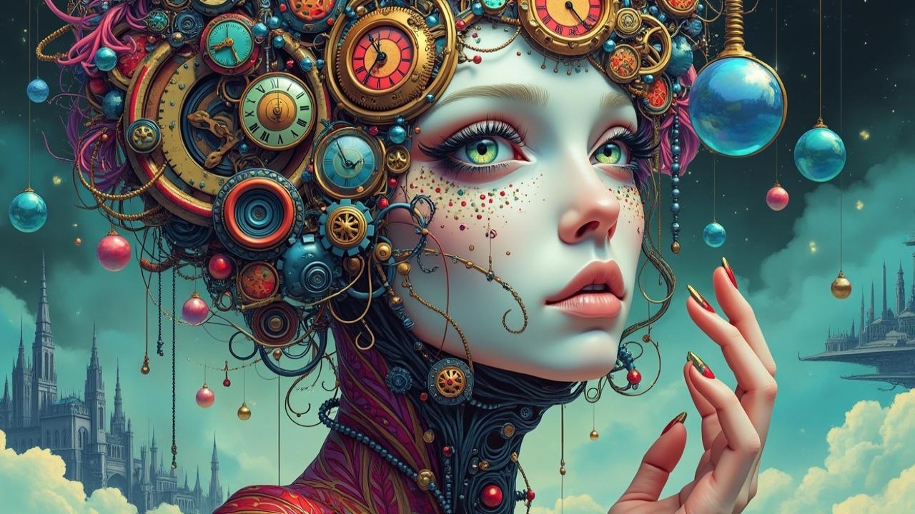 Surreal Portrait of Woman with Whimsical Hairstyle