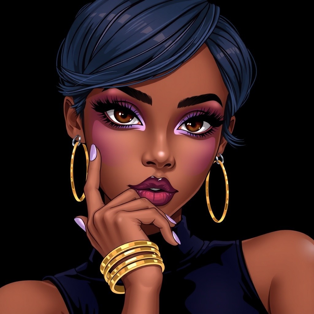Digital Illustration of Stylish Woman with Bold Makeup