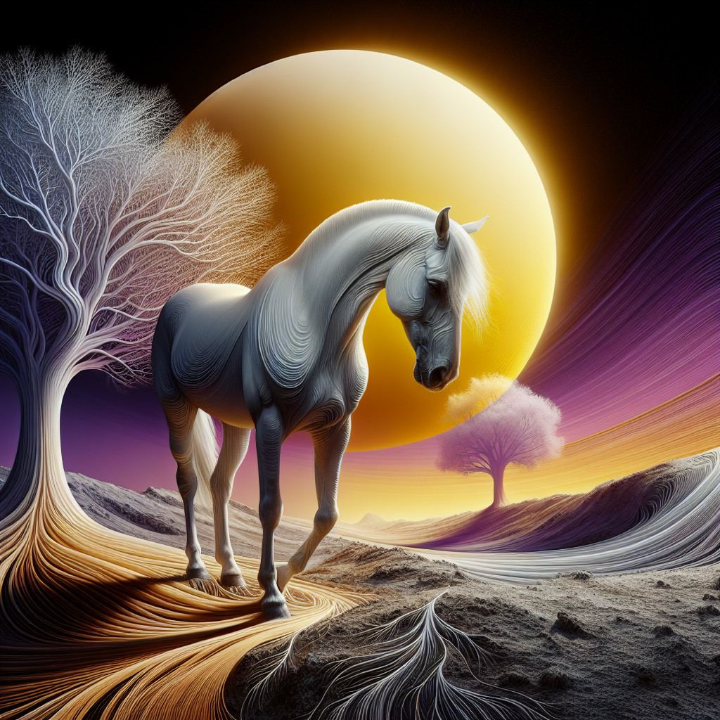 Majestic White Horse in Surreal Dreamlike Landscape