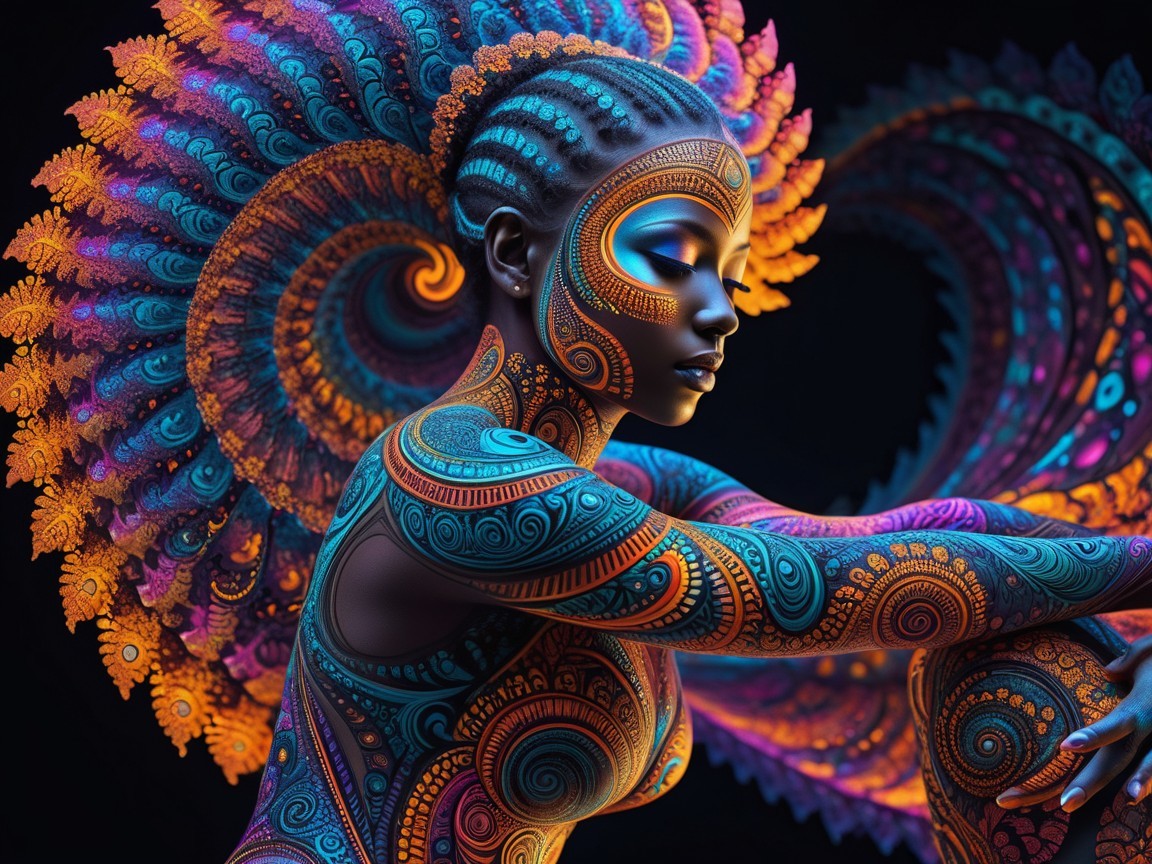 Vibrant Artistic Rendering of a Woman with Body Paint