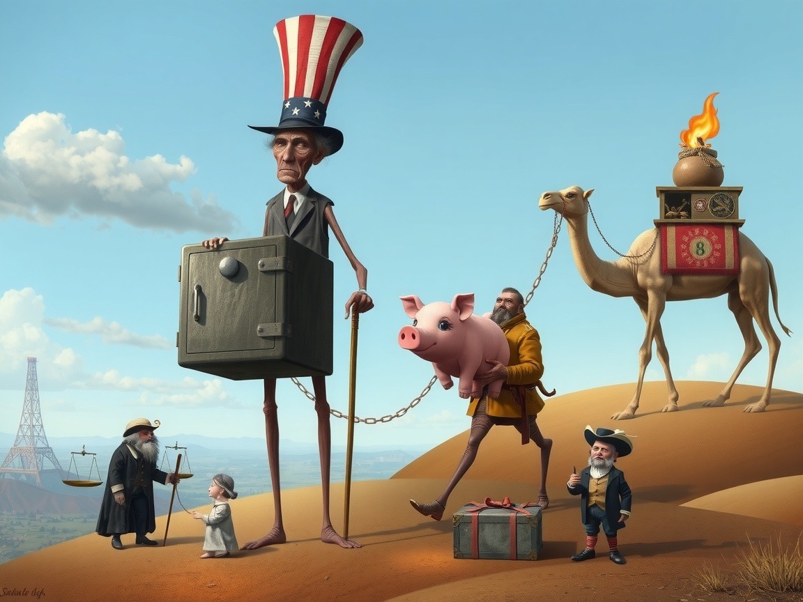 Surreal Landscape Featuring Uncle Sam and Whimsical Figures
