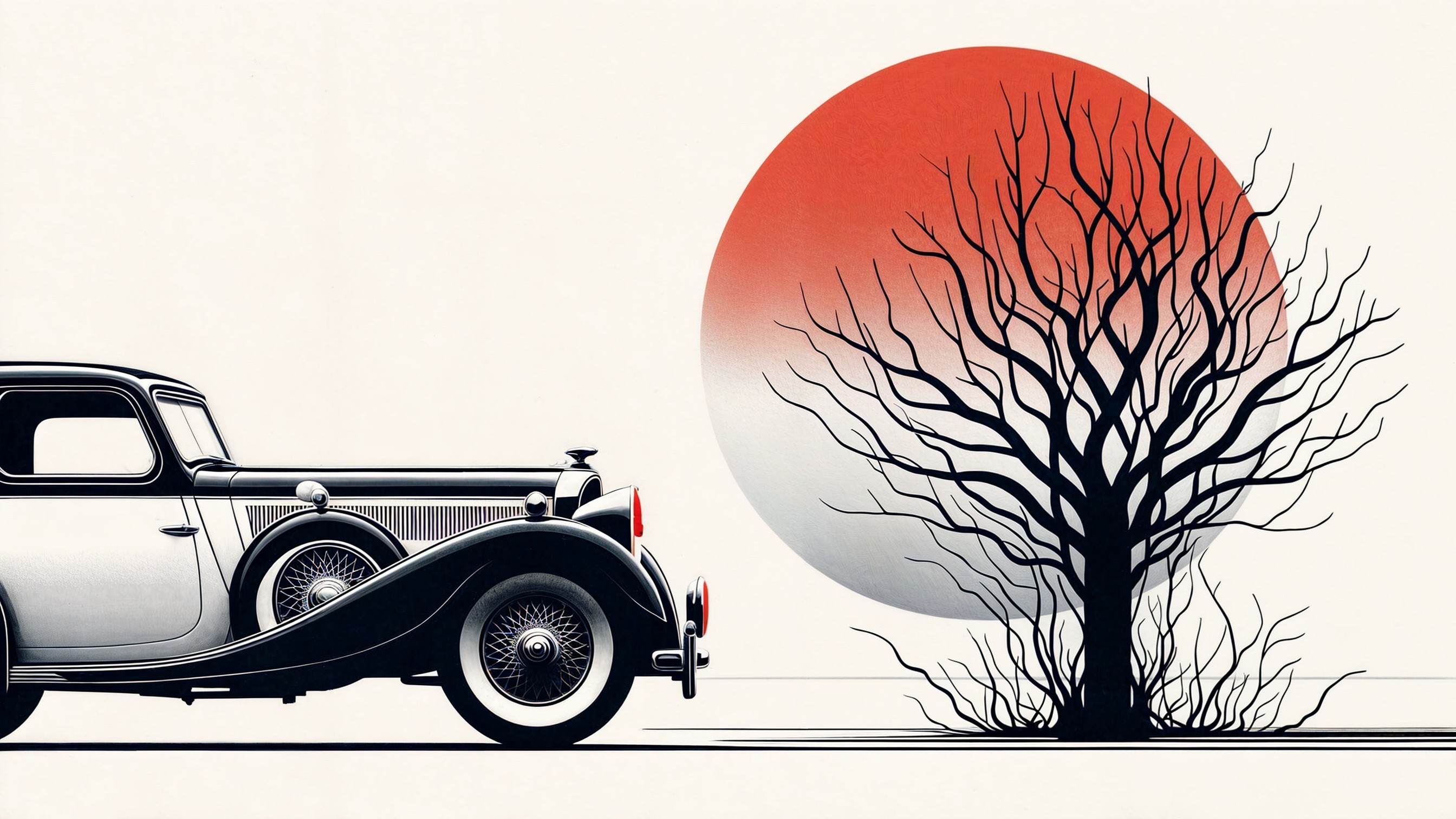 Vintage Car and Tree Silhouette at Sunset