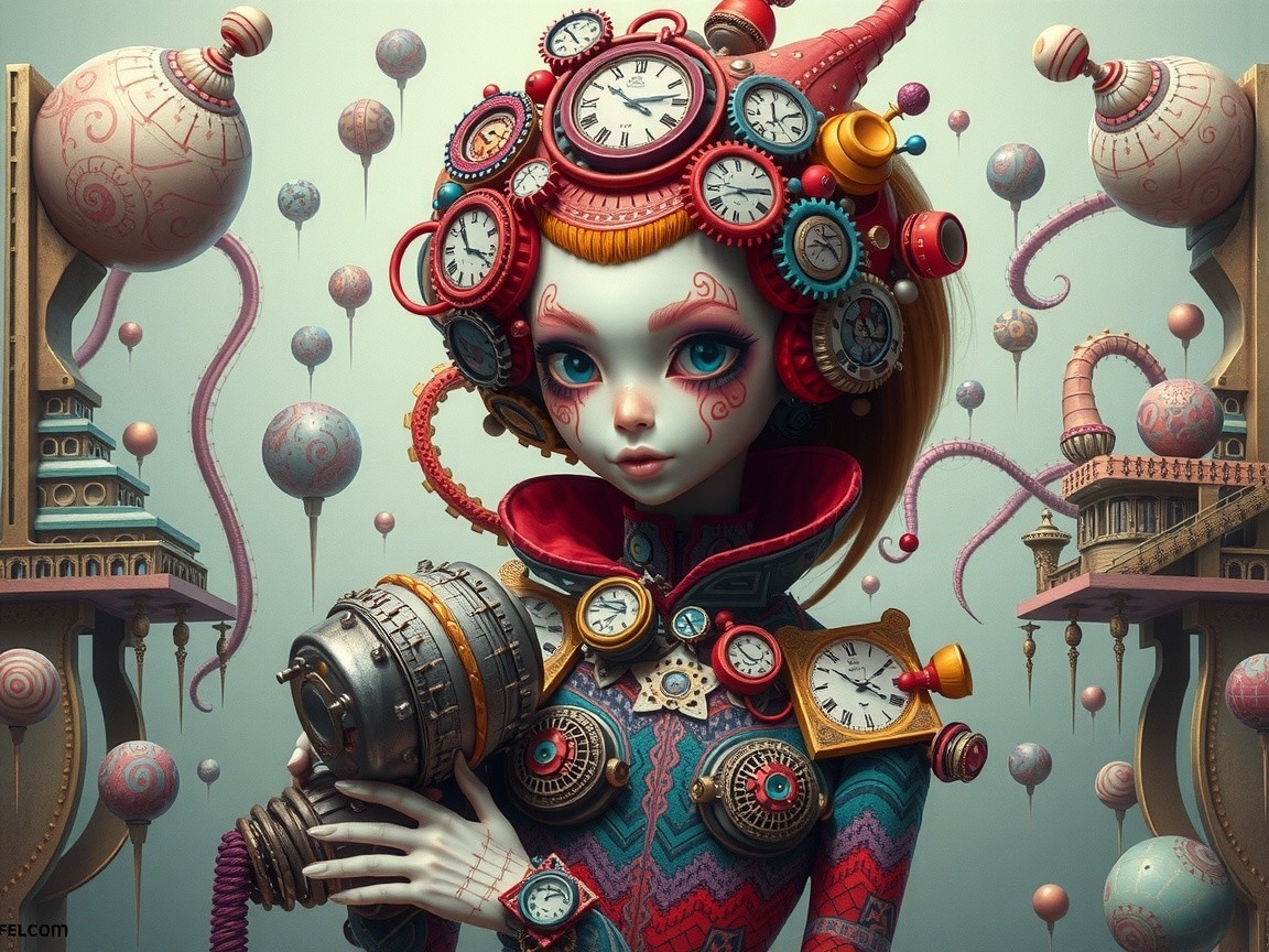 Steampunk Character with Vibrant Patterns and Gears