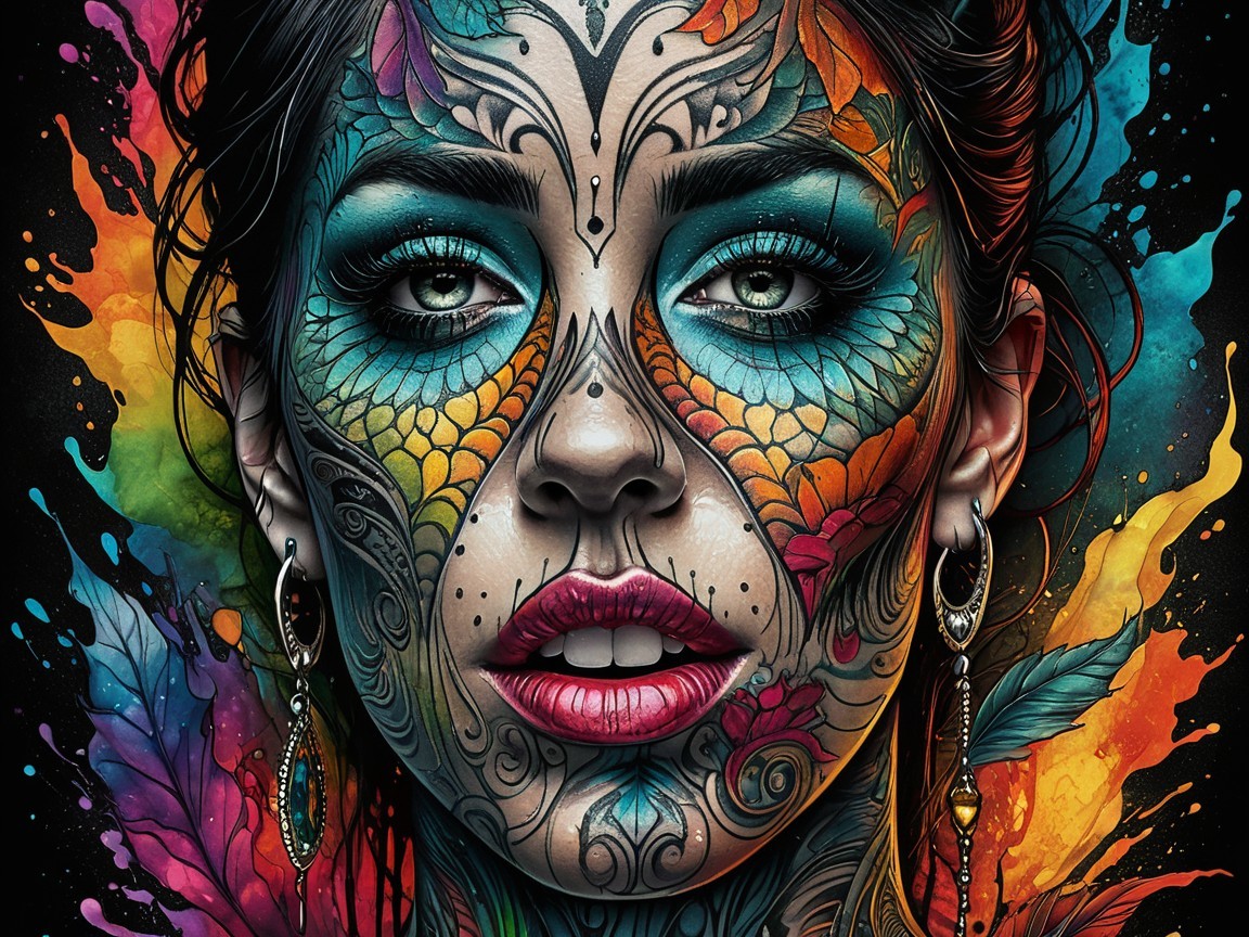 Portrait of a woman with nature-inspired face paint