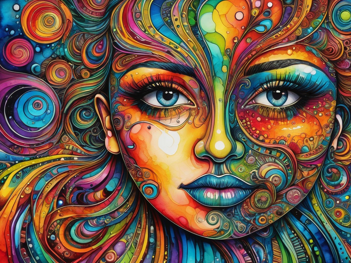 Vibrant Psychedelic Portrait of a Woman's Face