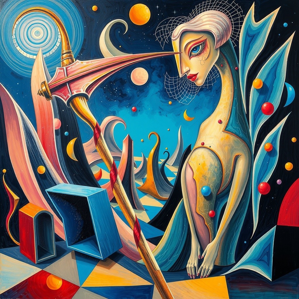 Surreal Character in Dreamlike Landscape with Bold Hues