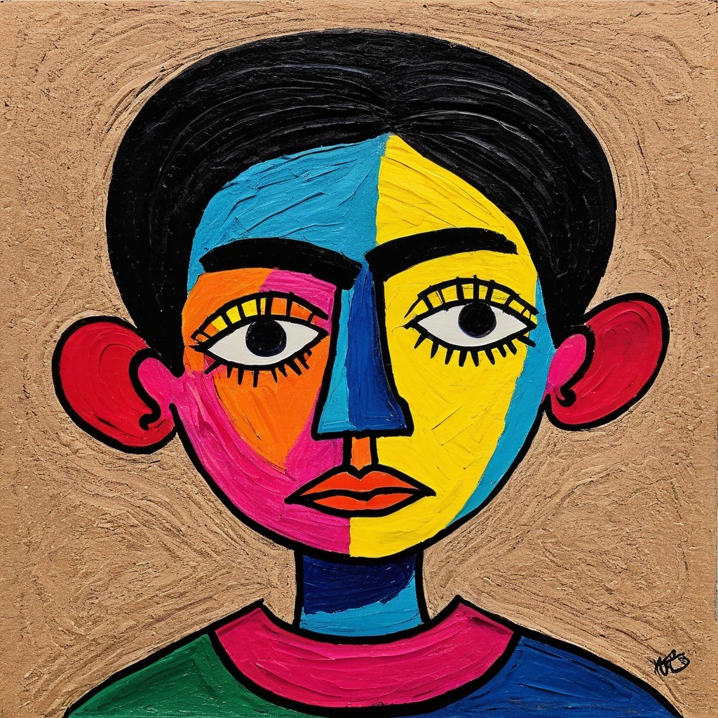 Stylized Portrait with Bold Shapes and Vibrant Colors