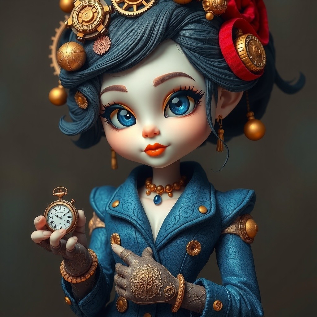 Whimsical Steampunk Character with Vintage Pocket Watch