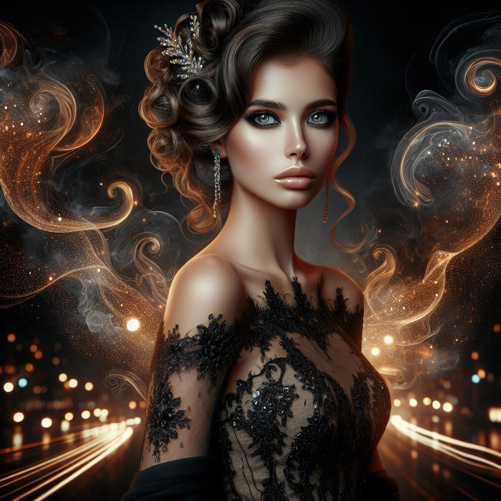 Elegant Woman in Black Gown with Mystical Lighting