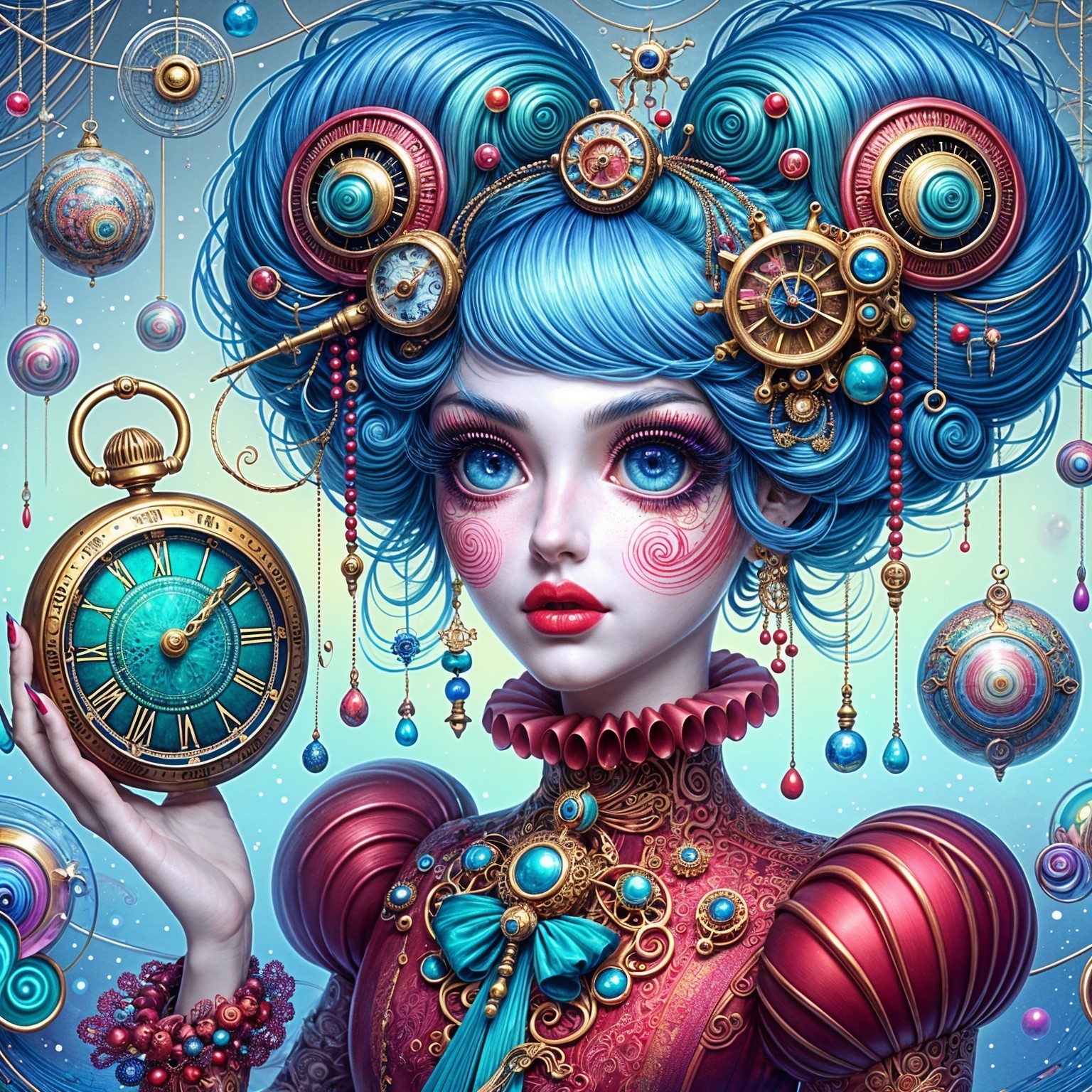 Anime-Style Illustration of Doll-Like Young Woman