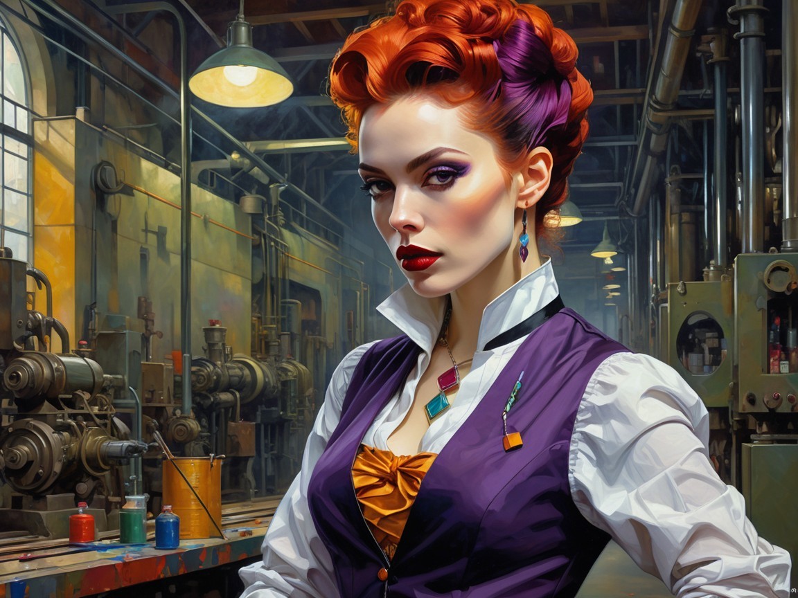 Confident Woman in Vintage Industrial Setting