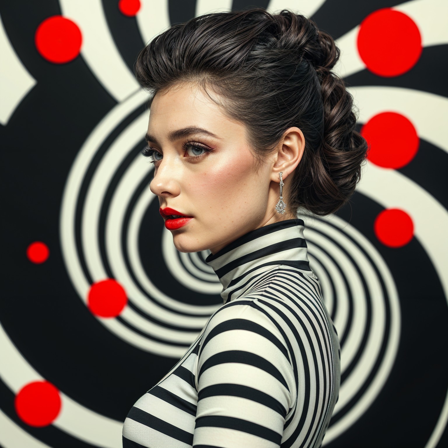 Portrait of a Woman in Striped Turtleneck and Updo