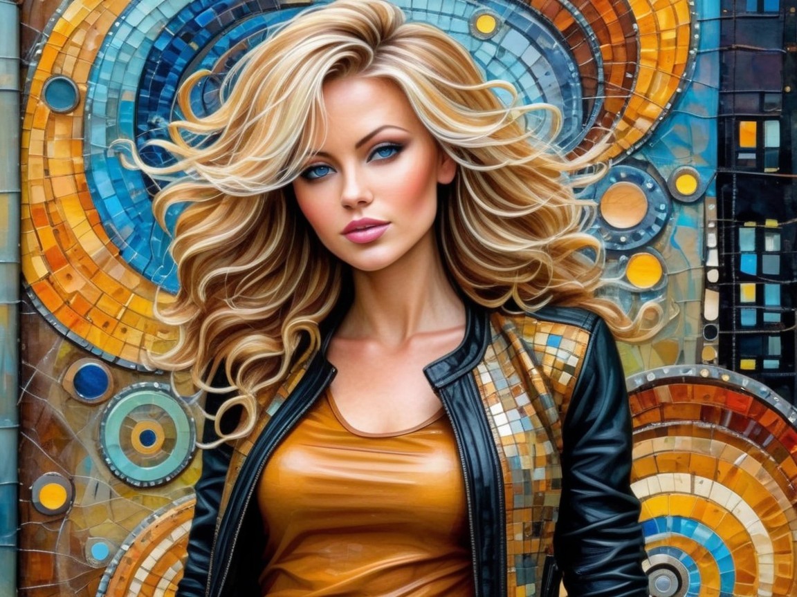 Portrait of a woman with blonde hair and blue eyes