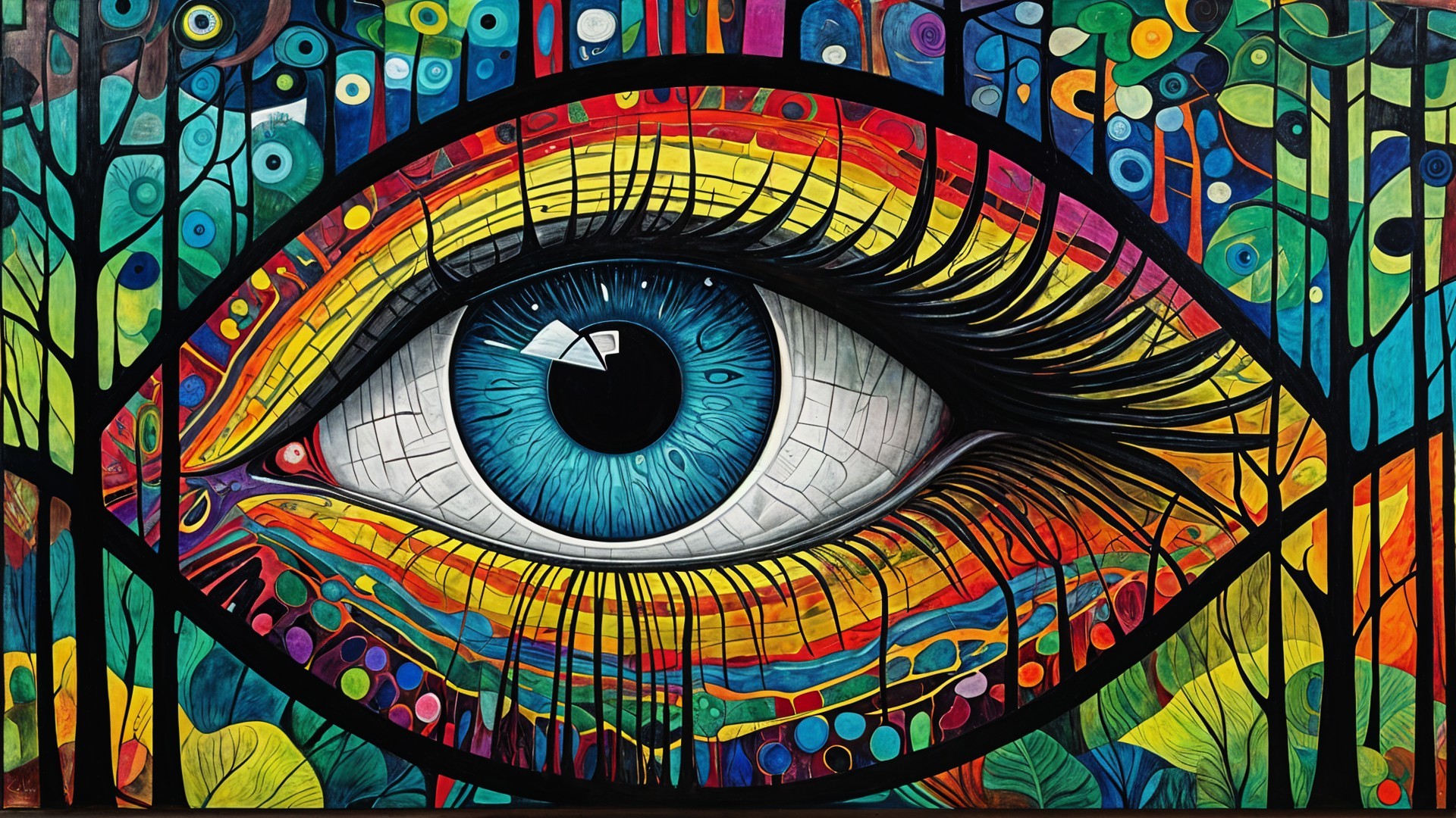Vivid Eye Surrounded by Colorful Abstract Landscape