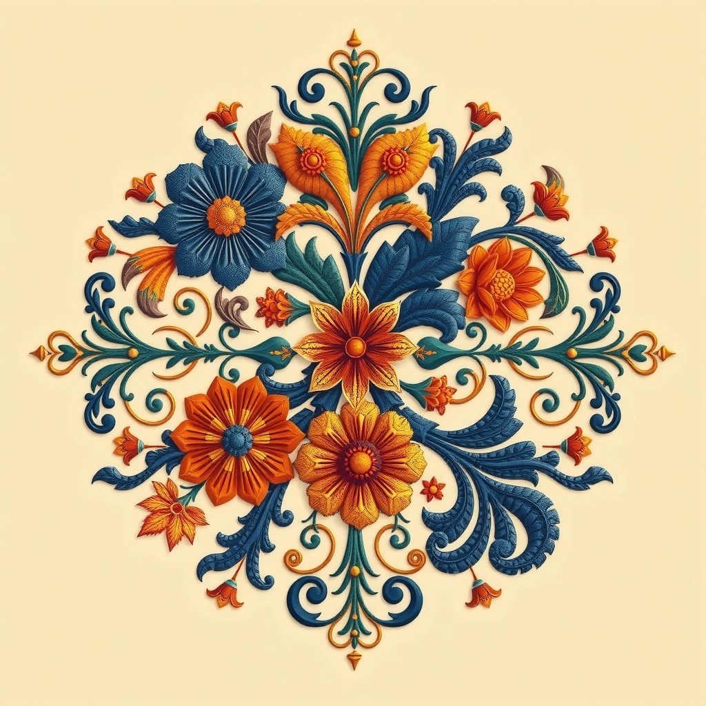 Intricate Floral Design with Vibrant Colors and Patterns