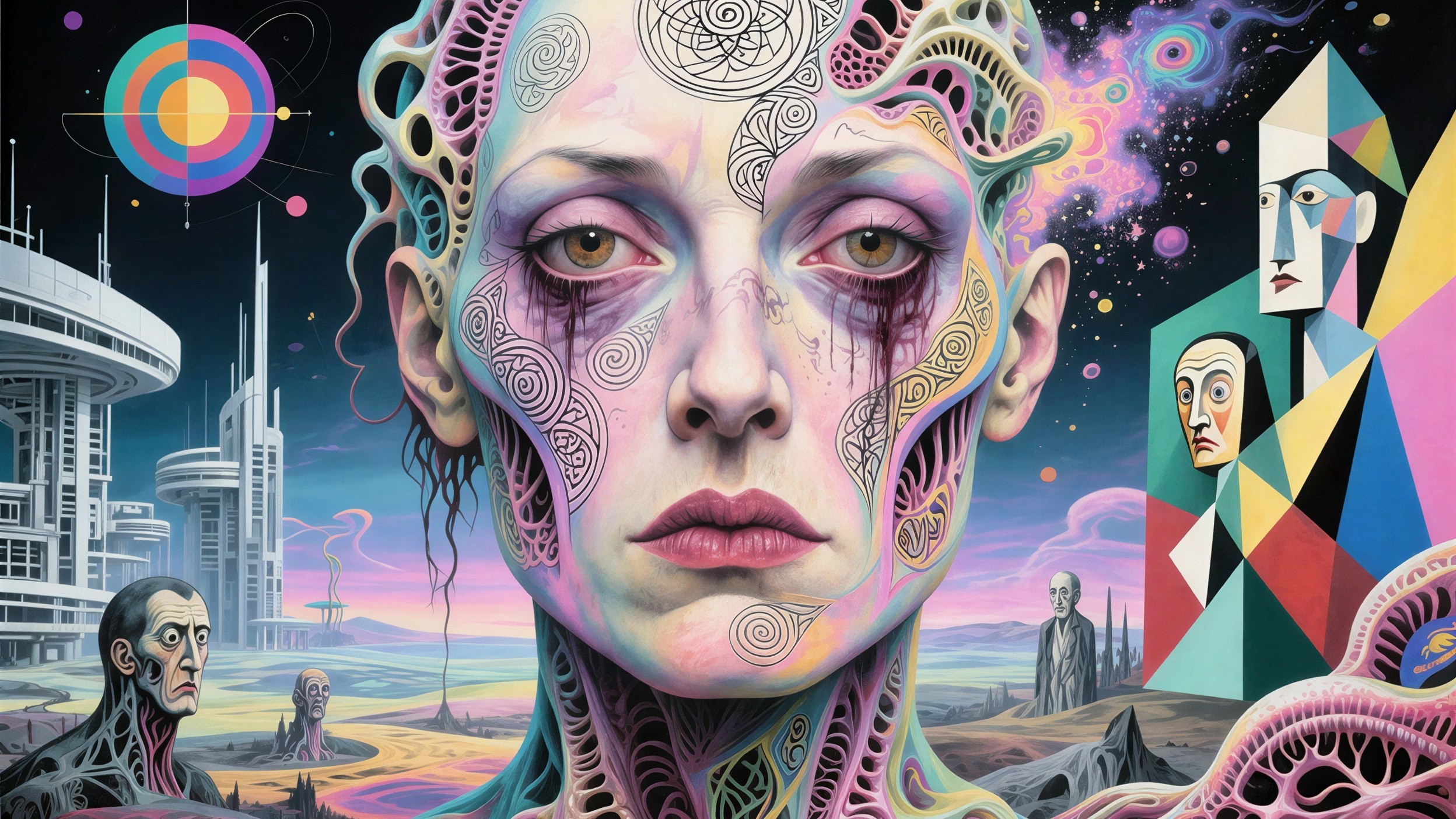 Surreal Digital Painting of a Sad Woman's Face