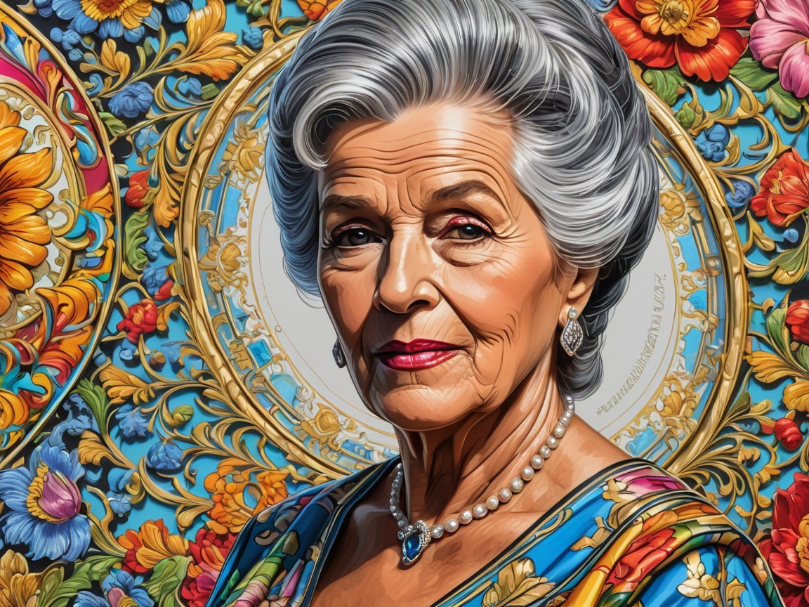 Elegant Older Woman in Floral Dress with Silver Hair