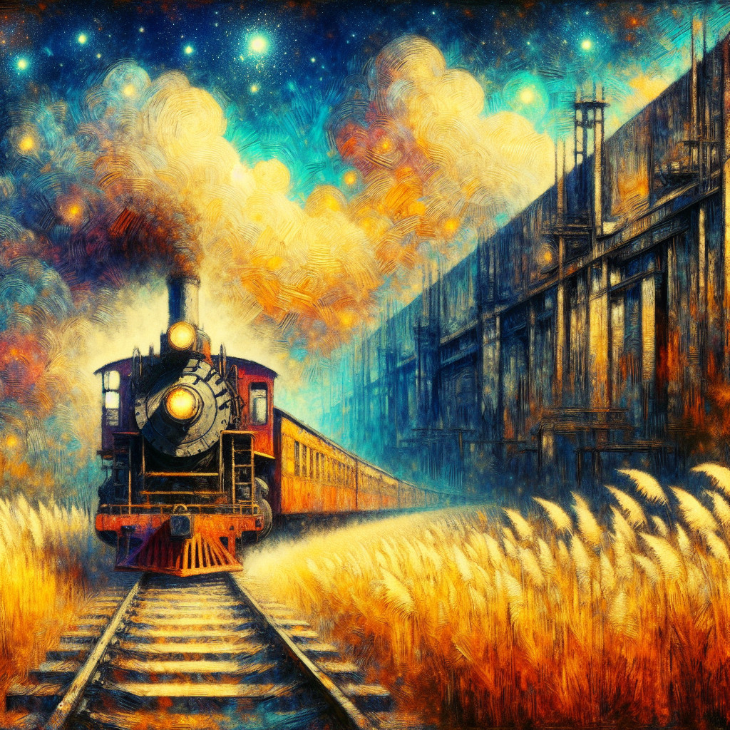 Vintage steam locomotive in golden grass field