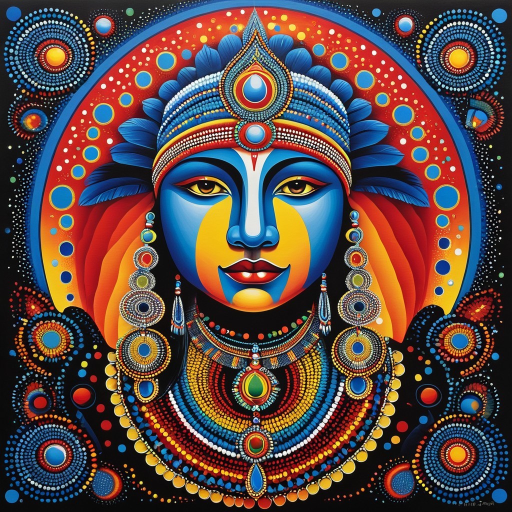 Vibrant Artwork of a Divine Figure with Blue Skin