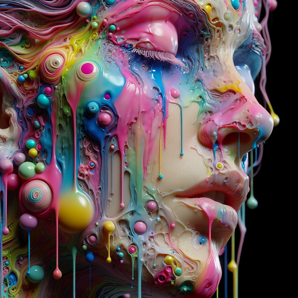 Surreal Face with Vibrant Colors and Abstract Forms