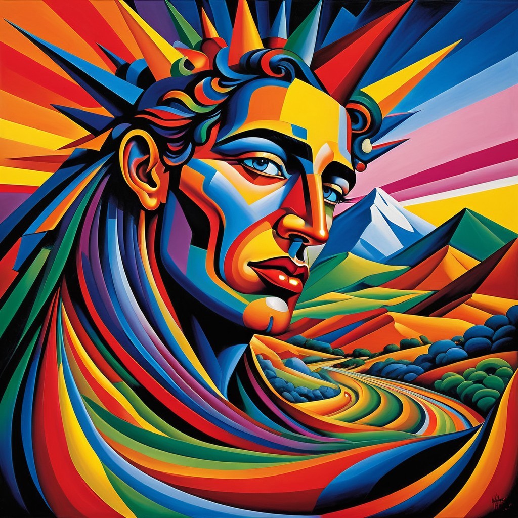 Vibrant Abstract Figure with Flowing Hair and Colors