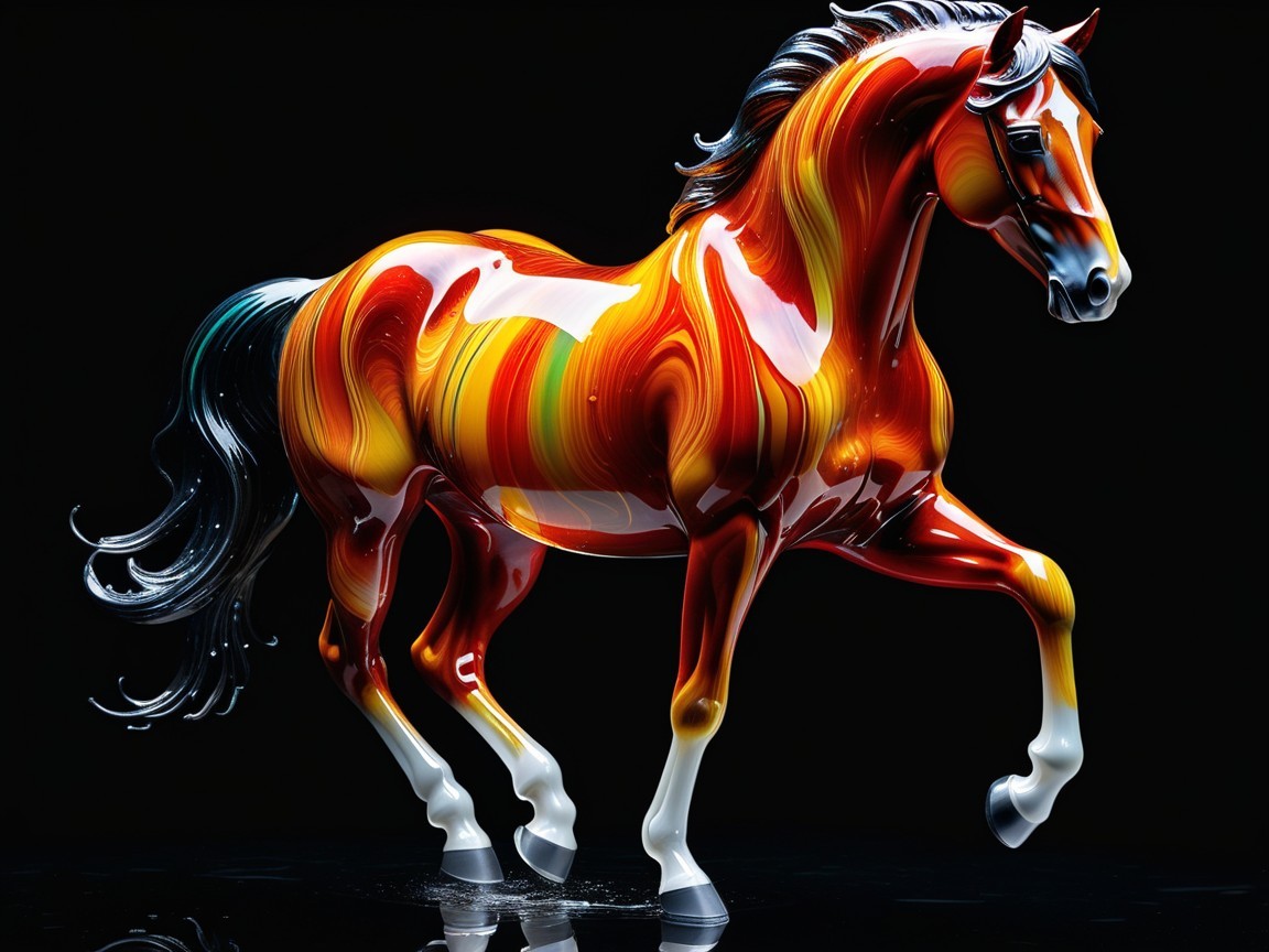 Dazzling Glass Horse Dance in Vibrant Hues