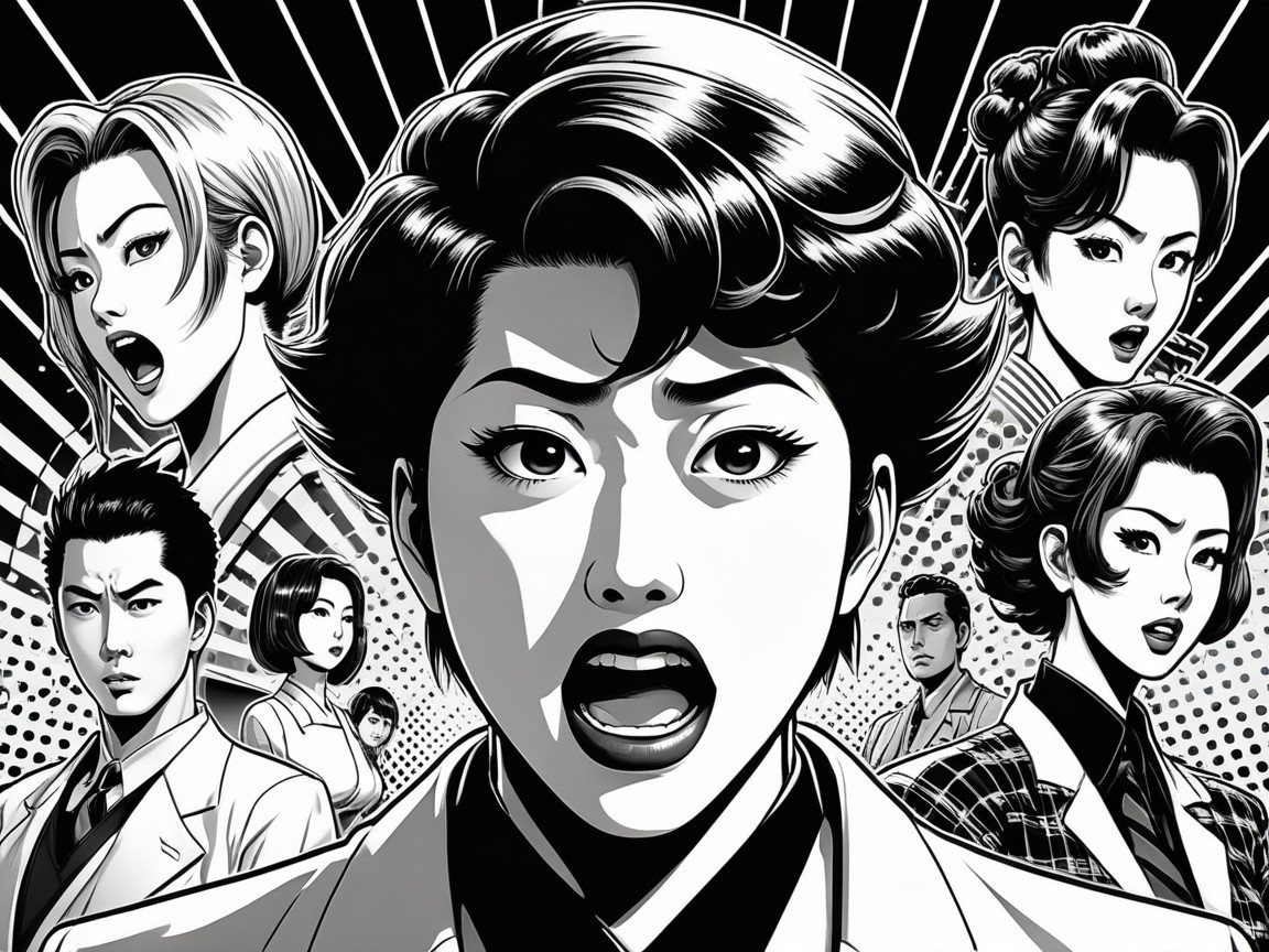 Black and White Comic Illustration of Powerful Woman
