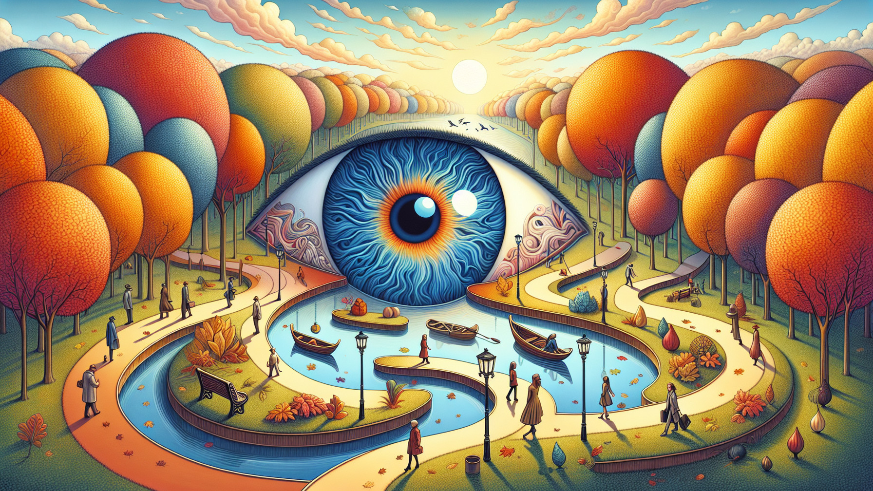 Surreal Landscape with Giant Eye and Autumn Trees
