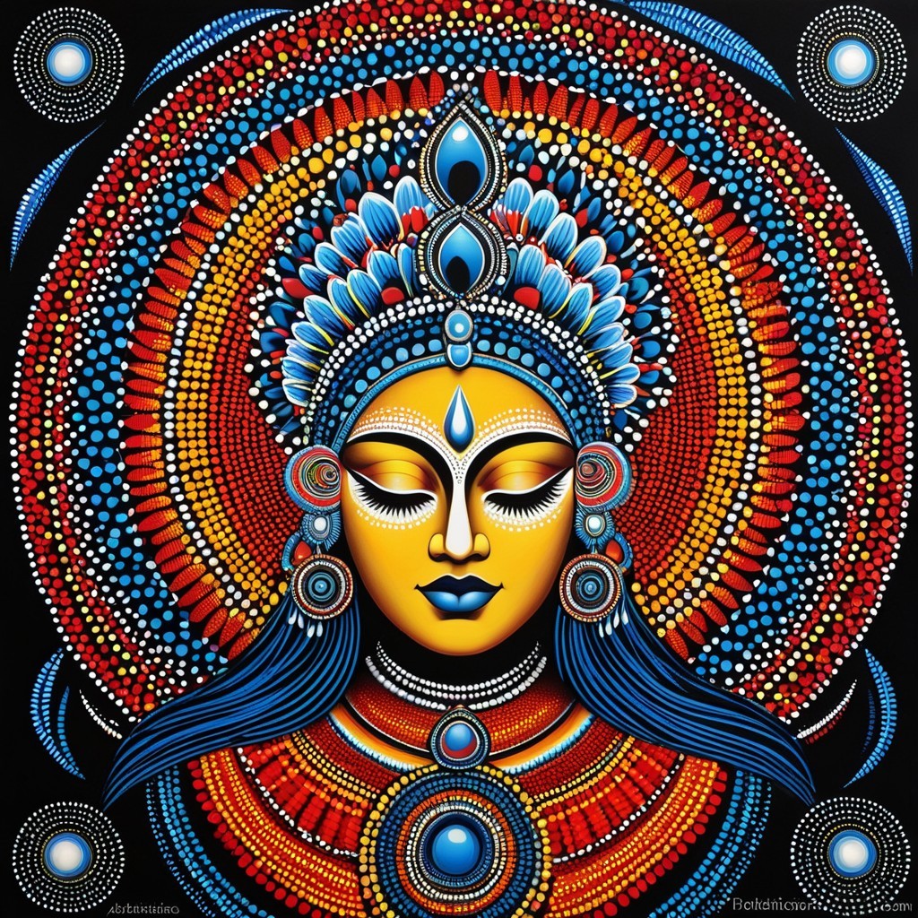 Vibrant Artwork with Stylized Face and Mandala Designs