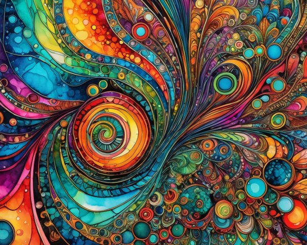 Vibrant Abstract Design with Swirling Patterns and Colors