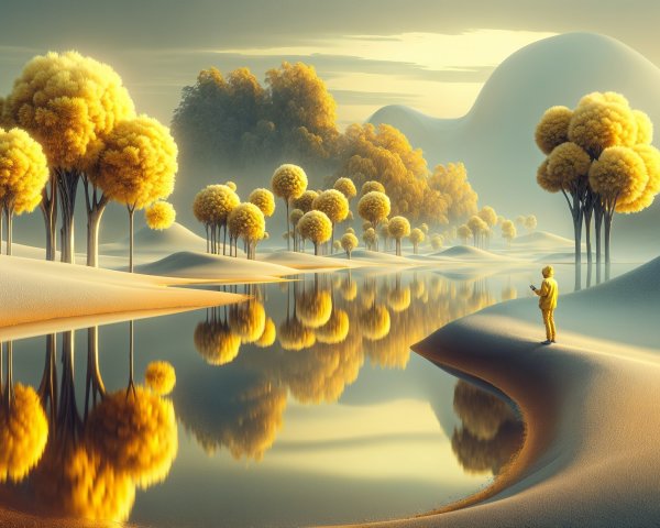 Serene landscape with rolling hills and tranquil river