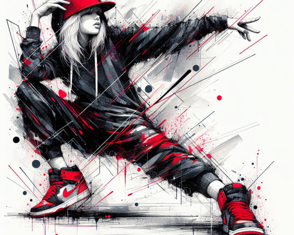 Dynamic Dance Pose in Grunge Sketch Art Style