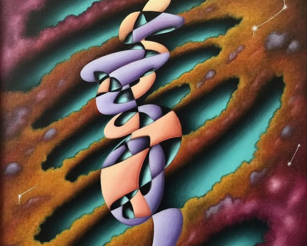 Abstract Composition with Swirling Shapes and Colors