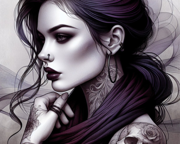 Portrait of a Young Woman with Tattoos and Accessories