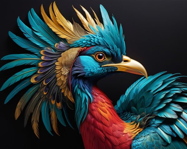 Colorful Bird with Intricate Feather Design and Details
