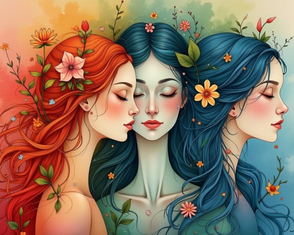 Ethereal Women with Flowers in Vibrant Colors