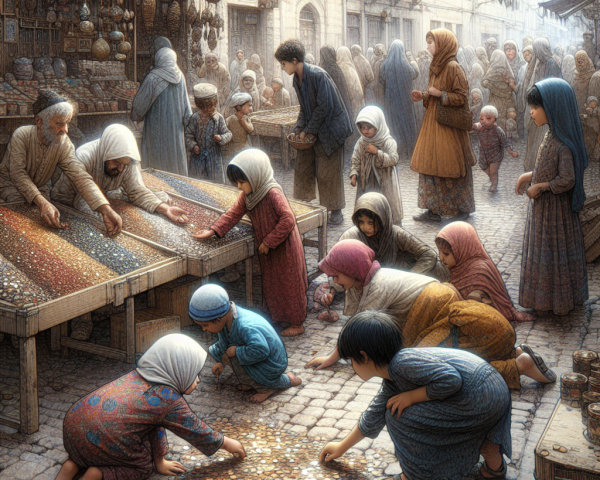 Marketplace Scene with Vendors and Vibrant Spices