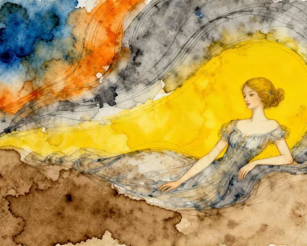 Watercolor Art Nouveau Painting of a Serene Woman