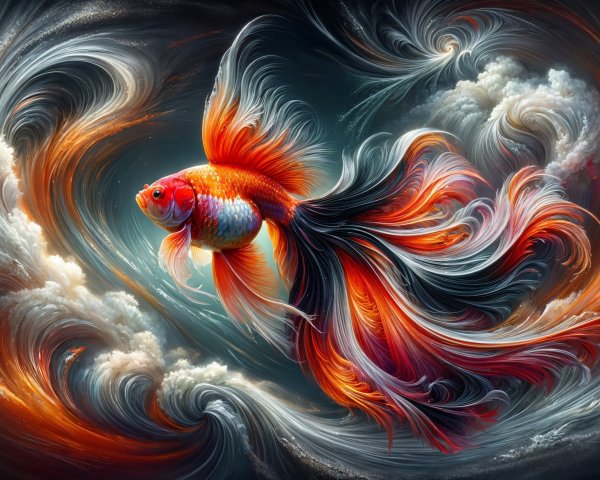 Vibrant Goldfish in Dreamlike Swirling Background