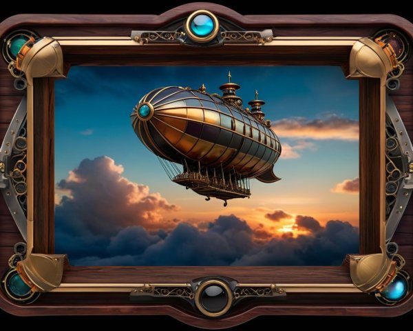 Steampunk Airship in a Vibrant Sunset Sky