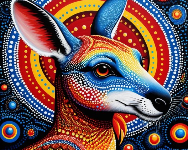 Vibrant Stylized Kangaroo with Abstract Patterns