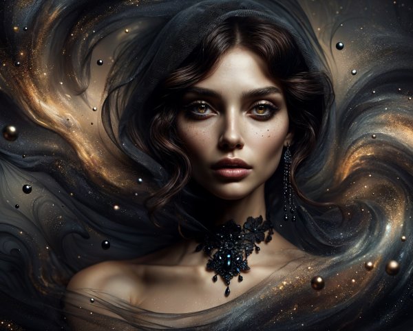 Portrait of a Woman with Cosmic Elements and Stars