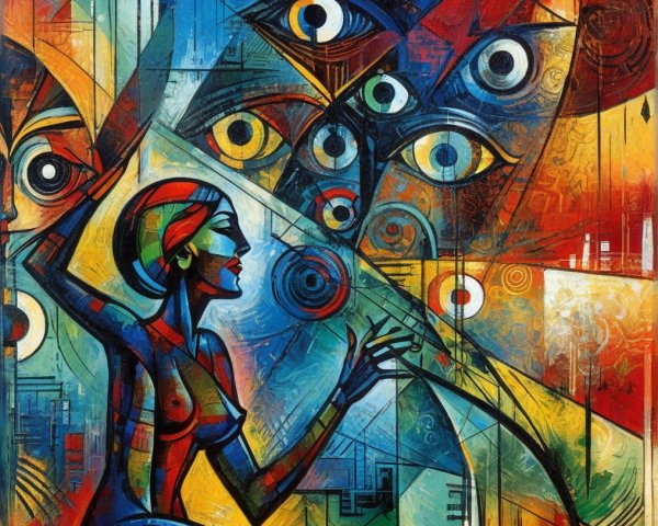 Abstract Artwork of a Figure with Geometric Shapes