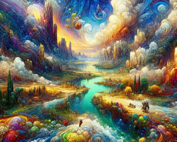 Surreal Landscape with Vibrant Colors and Patterns