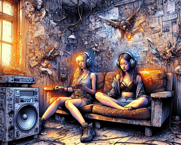 Young women gaming and meditating in a cozy room