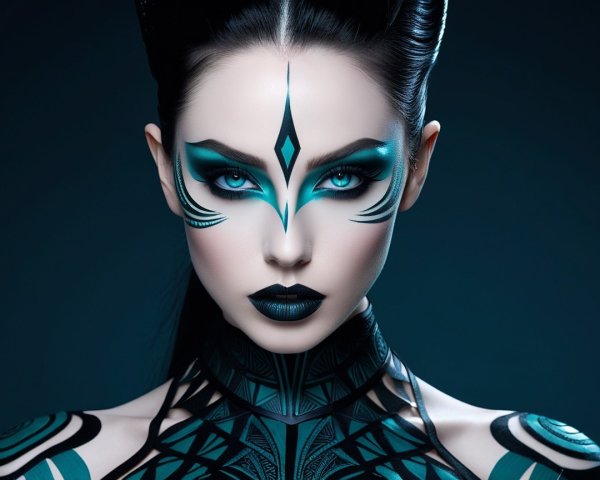 Model with Turquoise Face Paint and Body Art
