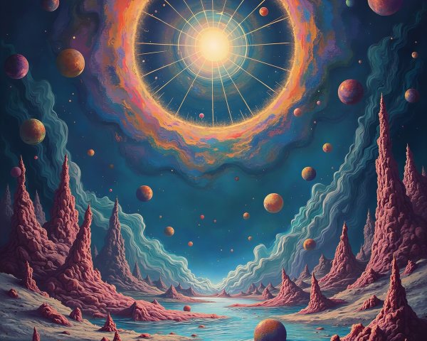 Cosmic Landscape with Nebula and Alien World Details