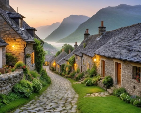 Charming Village in a Valley with Cobblestone Streets